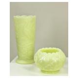 Uranium Glass: Fenton Custard Vase & Unmarked