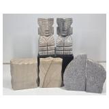 3 Sets of Stone Bookends: Aztec Themed & More