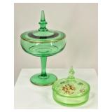 Uranium Glass: Covered Compote, Tiffin Milady Dish