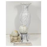 Large Marble Vase, 2 Marble Spears on Stands