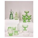 13 Uranium Glass: Sherbert, Ramekins, Decanters