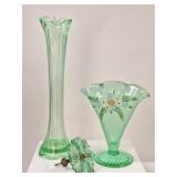 3 Uranium Glass: EAPG, Vases, Tieback