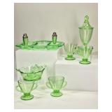 10 Uranium Glass Pieces: Salt & Pepper, Dish