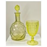 2 Uranium Glass: Decanter & Adamï¿½s & Co. Goblet