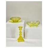 4 Yellow Uranium Glass: Bowls, Candlestick & More