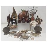 Carved Wood & Brass Sea Creatures, Mahogany