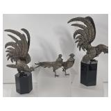Cast Metal Pheasant & Fighting Rooster Figurines