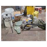 3pc Painted Stone Alligator, Mole Trap, Tackel Box