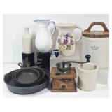 Cast Skillets, Stoneware Crocks & Pitchers