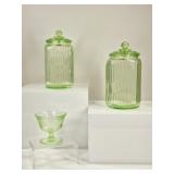 3 Uranium Glass Hocking: 2 Canisters & Sherbet