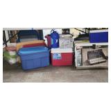 Coleman Stove, Coolers, Totes w/Lids, Radio/Light