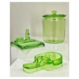 3 Uranium Glass: Scotty Dog Ashtray & More