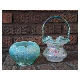 Fenton Rose Bowl, Signed Brides Basket