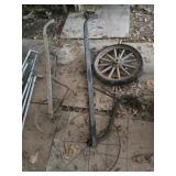 Two Antique Hand Plows, Antique Wheel