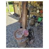 Milk Can Seat, Hand Pump, Horseshoe Drink Holder