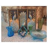 L.E. Smith, Indiana Glass, Peacock Triptych