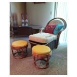 Rattan Chaise Lounge, Stools