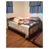 Vintage Wood Bed, Full Size Mattress, Linens