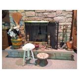 Fireplace Screen, Stools, Vase, Fireplace Tools
