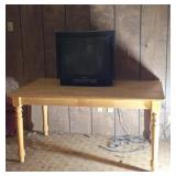 Wood Table and Vintage Sony TV