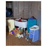 Vintage Wicker Bassinet, Doll Highchair, Toys
