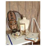 Handcrafted Wood African Tribal Mask, Oval Mirror