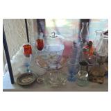 Milk Glass, Oil Lamps, Cake Plate, Etched Vase