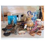 Pitchers, Cast Metal, Dog Figurines, Green Vase