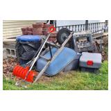 Wheelbarrow, Plow, Saw Horses, Cinder Blocks