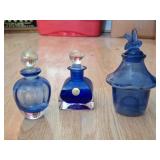 3 Blue Perfume Bottles