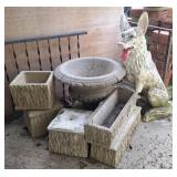 Concrete Planters, Dog Statue, Bird Bath