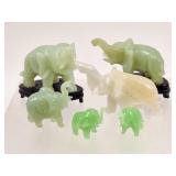 6 Stone Carved Elephants: Jade / Jadeite & Onyx