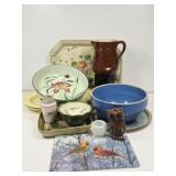 Stoneware Crock MIxing Bowls, Pitcher, Platters