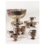 Nickel Silver Large Punch Bowl, Ladle & 12 Cups