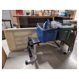 Folding Table, Folding Chairs, Totes, Weight Bench