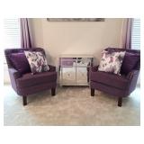 Pair of Tufted Back Club Chairs, Mirrored Cabinet
