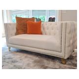 2 Chesterfield Faux Leather Loveseats, Pillows