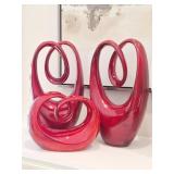 3 Red Polyresin Looped Abstract Sculptures
