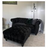 Tufted Velvet 2 Cushion Sofa & Ottoman, Floor Lamp