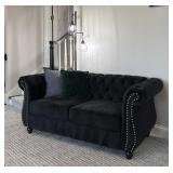 Tufted Velvet 2 Cushion Sofa, Floor Lamp