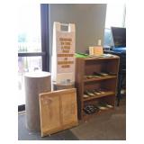 Round Display Stands, Sign Board, Bookcase, Tables