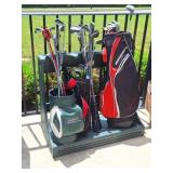 Golf Bag Rack, 3 Golf Bags, Golf Clubs
