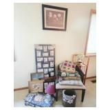 Cane Chair, Corner Shelf, Afghan, Wall Art