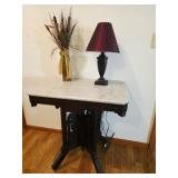 Marble Top Parlor Table, Lamp, Decor