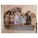 6 Dolls, Wood Wall Shelf