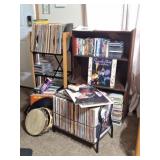 Vinyl Record Albums, Tambourine, Bookcase, DVDs