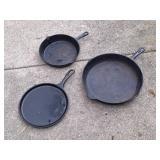 (3) Cast Iron Pans: Lodge, Meat Grinders