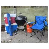 Weber Charcoal Grill, Coolers, Bag Chairs
