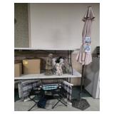 Patio Umbrella & Stand, Folding Chairs, Yard Decor