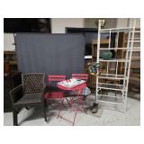 Metal & Glass Shelf, Bistro Patio Set, Chairs